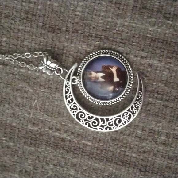 Silver Crescent Moon Pendant with Wednesday Addams Necklace – NWT - Picture 1 of 3